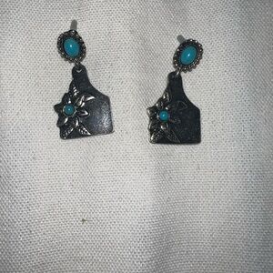 Turquoise and Silver Floral Drop Earrings